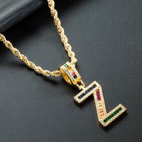 Wholesale Collar Chapado En Oro De Cobre Con Colgante De Letra De Circonita De Color Nihaojewelry sku image 26