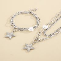 Wholesale Fashion Stainless Steel Star-shaped Double-layer Necklace Bracelet Suit Nihaojewelry main image 5