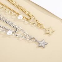 Wholesale Fashion Stainless Steel Star-shaped Double-layer Necklace Bracelet Suit Nihaojewelry main image 4