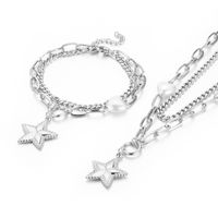 Wholesale Fashion Stainless Steel Star-shaped Double-layer Necklace Bracelet Suit Nihaojewelry main image 3