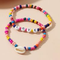 Cross-border New Arrival Set Bohemian Color Beaded Bracelet Shell Love Letter Bead Bracelet Three-piece Set For Women main image 5