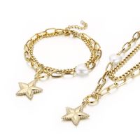 Wholesale Fashion Stainless Steel Star-shaped Double-layer Necklace Bracelet Suit Nihaojewelry sku image 1
