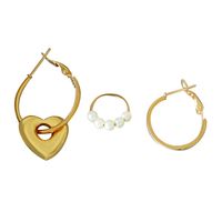 Cross-border New Arrival Pearl Hearth-shaped Earrings Set Europe And America Creative Metal Small Ear Ring Pearl Three-piece Earrings Set sku image 1