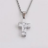 Wholesale New Semi-precious Stones Cross Pendants Stainless Steel Necklaces Nihaojewelry sku image 3
