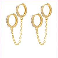 Fashion Micro-inlaid Zircon Double Pierced Hollow Chain Brass Earrings Wholesale Nihaojewelry main image 6