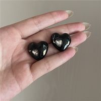 Retro Simple Metal Peach Heart Diamond Earrings sku image 4