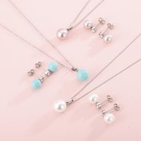 Fashion Shell Pearl Pendant Titanium Steel Necklace Earring Set Wholesale Nihaojewelry main image 5