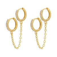 Fashion Micro-inlaid Zircon Double Pierced Hollow Chain Brass Earrings Wholesale Nihaojewelry sku image 1