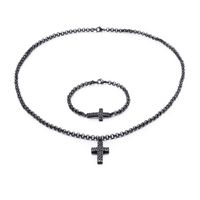 New Stainless Steel Cross Pendent Necklace Bracelet Set Wholesale Nihaojewelry sku image 1