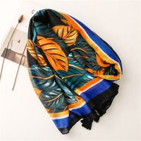 Ethnic Blue-yellow Contrast Color Big Leaves Shawl Wholesale Nihaojewelry main image 4