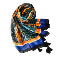 Ethnic Blue-yellow Contrast Color Big Leaves Shawl Wholesale Nihaojewelry main image 6