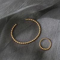 Simple Round Beads Small Golden Beads Open-end Bangle Bracelet Titanium Steel Plated 18k Gold Color-preserving Hand Washing Removal-free main image 1