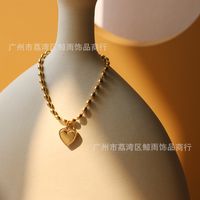 Korean Style Peach Heart Beads Titanium Steel Gold-plated Bracelet Wholesale Nihaojewelry main image 4