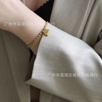 Korean Style Peach Heart Beads Titanium Steel Gold-plated Bracelet Wholesale Nihaojewelry main image 5