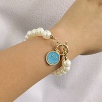 Europe And America Cross Border New Ins Fashion Creative Pearl Smiley Face Bracelet Alloy Dripping Smiley Face Pearl Bracelet For Women main image 6