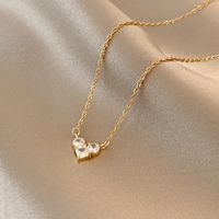 Simple Fashion In Europe And America Loving Heart Zircon Titanium Steel Necklace Niche Ins Style Temperament Clavicle Chain Internet Celebrity Light Luxury Pendant main image 4