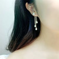 D154 Irregular Three Pearl Tassel Earrings Water Drop Beads Exquisite Detachable Ear Rings Dual-use Eardrops Sweet main image 6