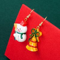 Christmas2021 New Christmas Series Oil Dripping Glass Ball Resin Snowman Asymmetric Long Earrings main image 3