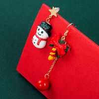 Christmas2021 New Christmas Series Oil Dripping Glass Ball Resin Snowman Asymmetric Long Earrings main image 4