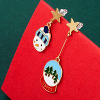 Christmas2021 New Christmas Series Oil Dripping Glass Ball Resin Snowman Asymmetric Long Earrings main image 5