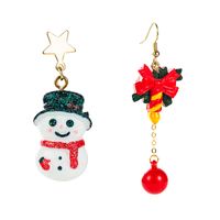 Christmas2021 New Christmas Series Oil Dripping Glass Ball Resin Snowman Asymmetric Long Earrings main image 6