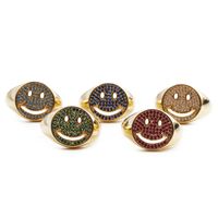 Punk Copper Round Smiley Face Inlaid Zircon Opening Adjustable Ring Wholesale Nihaojewelry main image 2