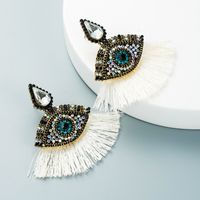 Retro Glass Diamonds Devil's Eyes Fan-shaped Tassel Earrings Wholesale Nihaojewelry sku image 1