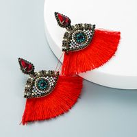 Retro Glass Diamonds Devil's Eyes Fan-shaped Tassel Earrings Wholesale Nihaojewelry sku image 2