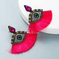 Retro Glass Diamonds Devil's Eyes Fan-shaped Tassel Earrings Wholesale Nihaojewelry sku image 5