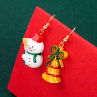 Christmas2021 New Christmas Series Oil Dripping Glass Ball Resin Snowman Asymmetric Long Earrings sku image 1