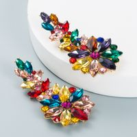 Fashion Color Rhinestone Long Geometric Flower Earrings Wholesale Nihaojewelry sku image 5