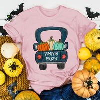 Women's T-shirt Short Sleeve T-shirts Printing Fashion Pumpkin Car sku image 19