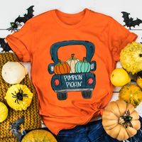 Women's T-shirt Short Sleeve T-shirts Printing Fashion Pumpkin Car sku image 21