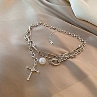 Pearl Cross Pendant Punk Style Clavicle Chain Necklace Wholesale Jewelry Nihaojewelry main image 3