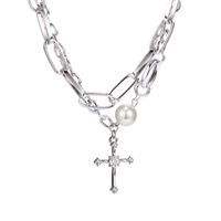 Pearl Cross Pendant Punk Style Clavicle Chain Necklace Wholesale Jewelry Nihaojewelry main image 6