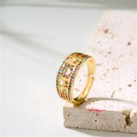 Vintage Hollow Copper Micro-inlaid Color Zirconium Opening Adjustable Ring Wholesale Nihaojewelry main image 1
