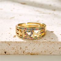 Vintage Hollow Copper Micro-inlaid Color Zirconium Opening Adjustable Ring Wholesale Nihaojewelry main image 3