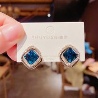 Pendientes Dobles De Cristal Azul Coreano Al Por Mayor Nihaojewelry main image 4