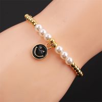 Dripping Oil Smiley Face Pendant Pearl Copper Beaded Bracelet Wholesale Nihaojewelry main image 1