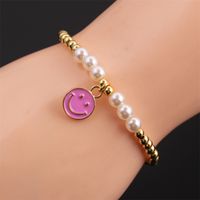 Dripping Oil Smiley Face Pendant Pearl Copper Beaded Bracelet Wholesale Nihaojewelry main image 3