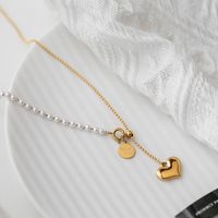 Titanium Steel Heart Shape Adjustable Imitation Pearl Chain Necklace Wholesale Jewelry Nihaojewelry main image 5