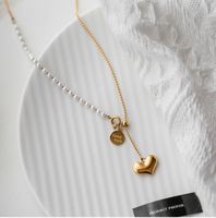 Titanium Steel Heart Shape Adjustable Imitation Pearl Chain Necklace Wholesale Jewelry Nihaojewelry main image 6