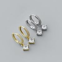 Boucles D&#39;oreilles En Cuivre Avec Pendentif Zircon Carré Simple En Gros Nihaojewelry main image 3