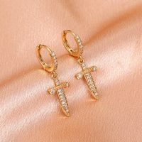 Retro Copper Inlaid Zircon Cross Earrings Wholesale Nihaojewelry main image 3
