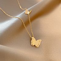 Fashion Simple Frosted Butterfly Titanium Steel Necklace Wholesale Nihaojewelry sku image 1