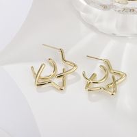 Simple Geometric Hollow Cross Bamboo C-shaped Stitching Earrings Wholesale Nihaojewelry sku image 1
