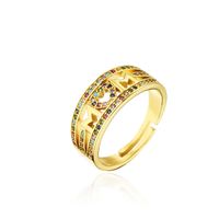 Vintage Hollow Copper Micro-inlaid Color Zirconium Opening Adjustable Ring Wholesale Nihaojewelry sku image 1