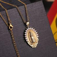 Jungfrau Maria Ovaler Anhänger Kupfer Eingelegte Zirkonium Halskette Großhandel Nihaojewelry sku image 1