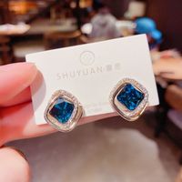 Korean Blue Crystal Double Earrings Wholesale Nihaojewelry sku image 2