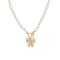 New Pearl Butterfly Pendent Alloy Necklace Wholesale Nihaojewelry sku image 1